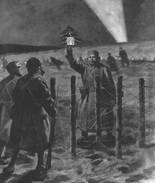 The Christmas Day Truce of 1914, published 1915 Oil Painting by Villiers, Frederic