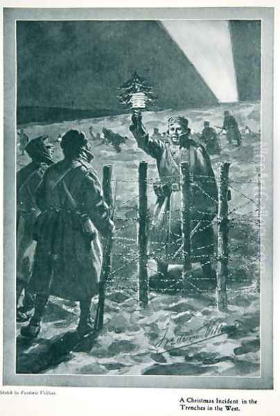 The Christmas Day Truce of 1914, from The Year 1915: a Record of Notable Achievements and Events, 1915 Oil Painting by Villiers, Frederic