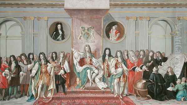 James II 1633-1701 Receiving the Mathematical Scholars of Christs Hospital Oil Painting by Antonio Verrio