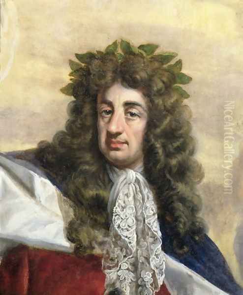 Portrait of Charles II 1630-85 Enthroned in Garter Robes Oil Painting by Antonio Verrio