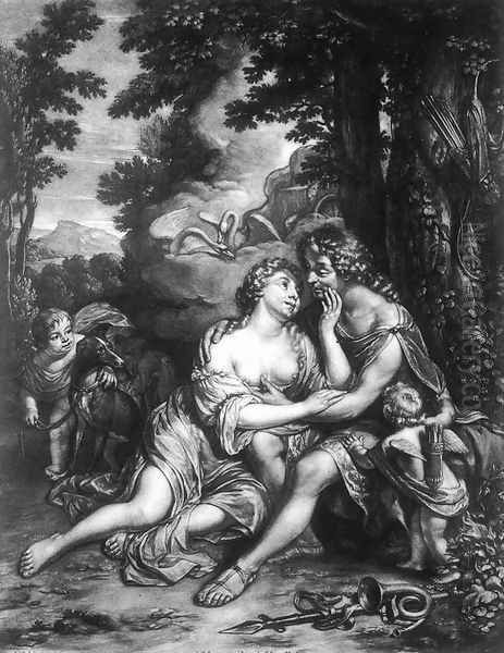 Venus and Adonis 1680s Oil Painting by Johannes Verkolje