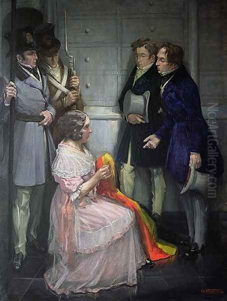 Mrs. Abst Creating the First Belgian Flag, c.1830 Oil Painting by Em Vermeersch