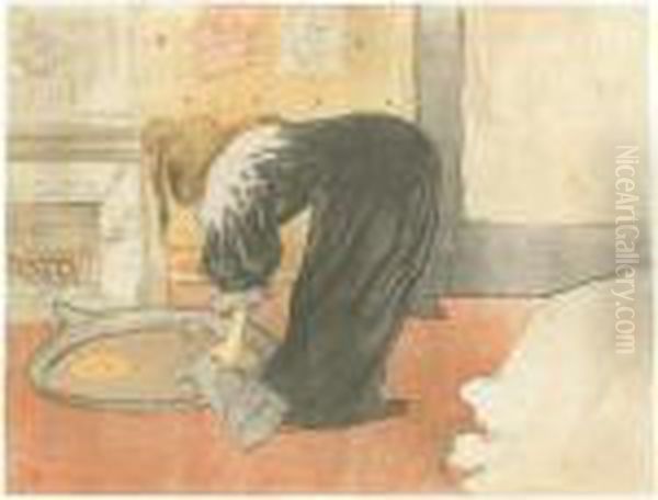 Femme Au Tub (d. 183; A. 204; W. 159; Adr. 181) Oil Painting by Henri De Toulouse-Lautrec