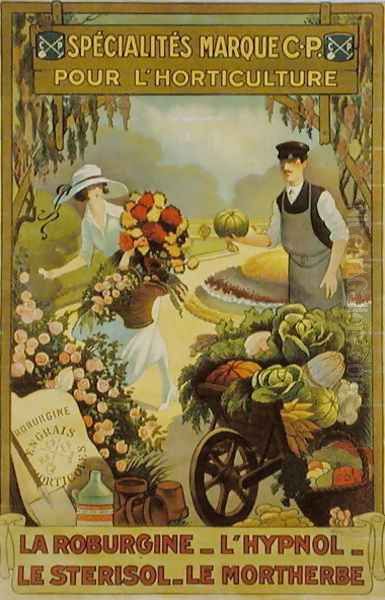 Poster advertising horticulture products with the mark, C.P. Oil Painting by Raoul Vion