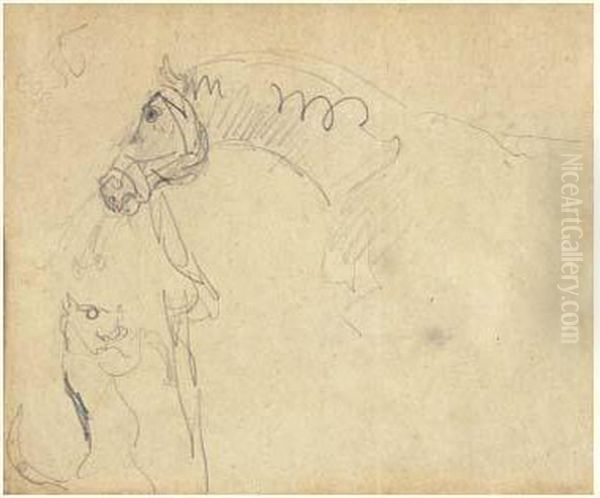 Cheval Et Chien, Vers 1878 (recto) Oil Painting by Henri De Toulouse-Lautrec