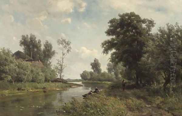 Along the river Vlist Oil Painting by Jan Willem Van Borselen