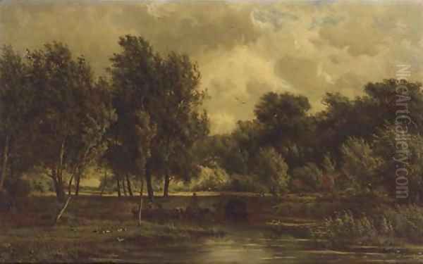 A polder landscape near Gouda Oil Painting by Jan Willem Van Borselen