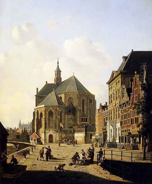 A Capricio View In A Town Oil Painting by Jan Hendrik Verheijen