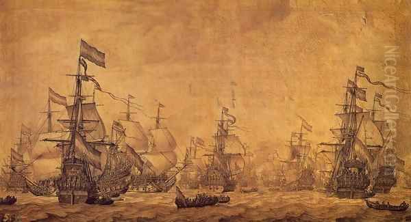 The Dutch Navy Sailing Oil Painting by Willem van de, the Elder Velde