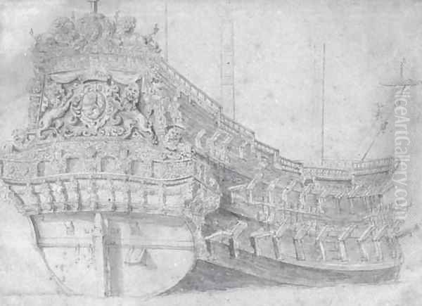 The hull of the Staaten General, seen from astern Oil Painting by Willem van de, the Elder Velde