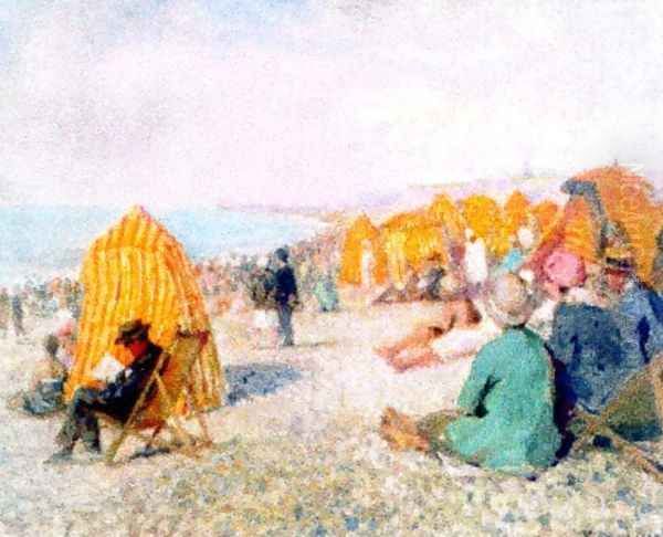 The Beach in Dieppe (1929) Oil Painting by Nicolae Vermont