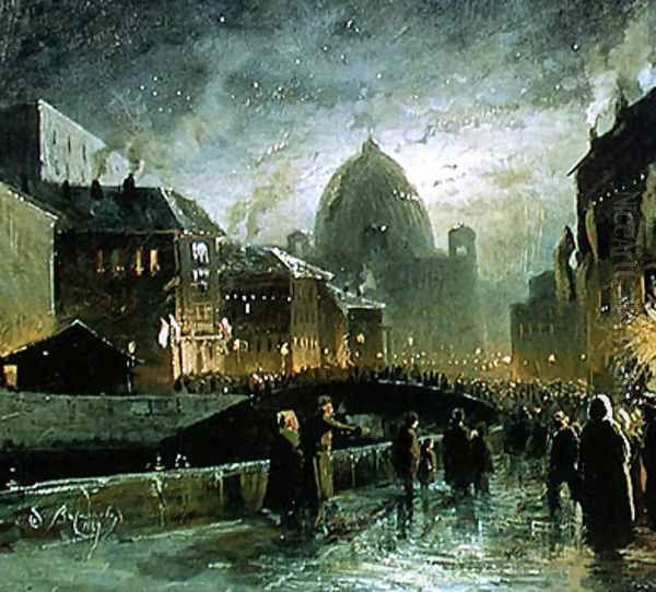 Illuminations in St. Petersburg, 1869 Oil Painting by Fedor Aleksandrovich Vasiliev