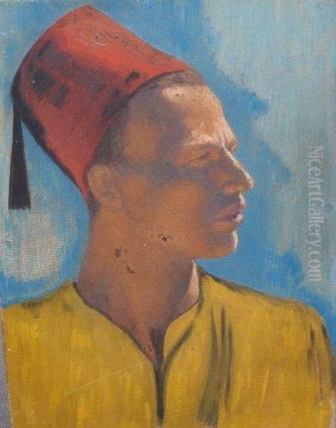 Portrait De Jeune Homme Oriental Oil Painting by Ludwig Deutsch