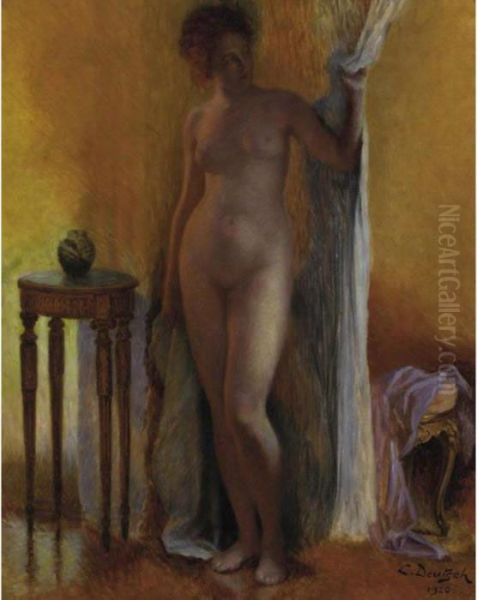 Standing Female Nude Oil Painting by Ludwig Deutsch