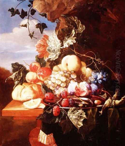 Still life with fruit and flowers Oil Painting by Arie de Vois