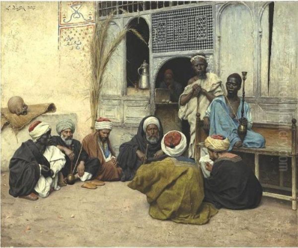 Outside A Cafe Oil Painting by Ludwig Deutsch