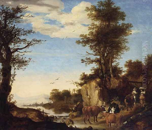 River Landscape Oil Painting by Arie de Vois