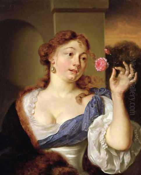 The Lady with a Rose Oil Painting by Arie de Vois