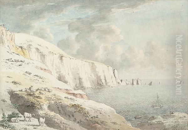 The Needles From Allum Bay, Isle Of Wight Oil Painting by Anthony Devis