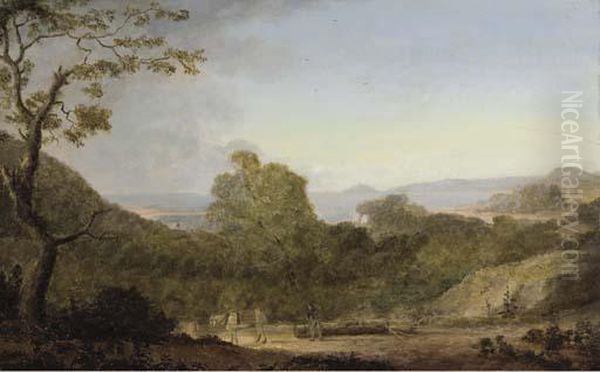 Briton Ferry In Glamorganshire, Looking Towards The Mumbles Oil Painting by Anthony Devis