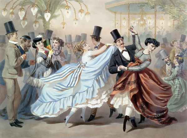 Waltz at the Bal Mabille, Avenue Montaigne, Paris Oil Painting by Charles Vernier