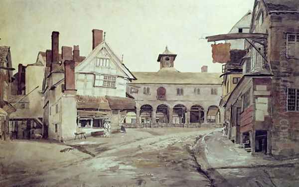 Market Place, Hereford, 1803 Oil Painting by Cornelius Varley