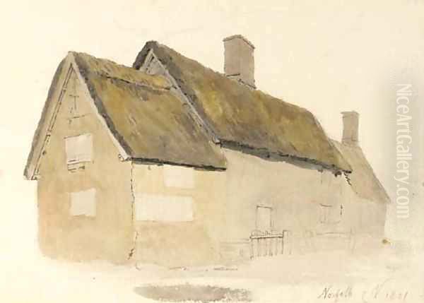 A Norfolk Cottage Oil Painting by Cornelius Varley