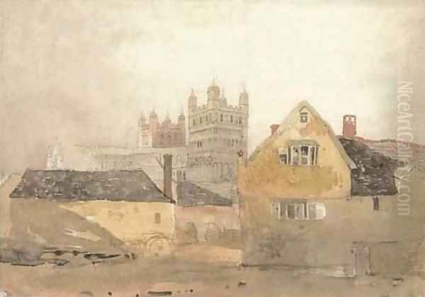 View of Exeter Cathedral Oil Painting by Cornelius Varley