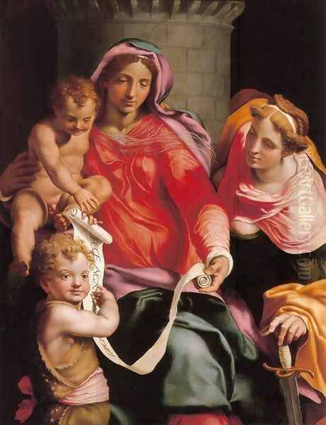 Madonna with Child, Sts Giovannino and Barbara c. 1548 Oil Painting by Daniele da Volterra