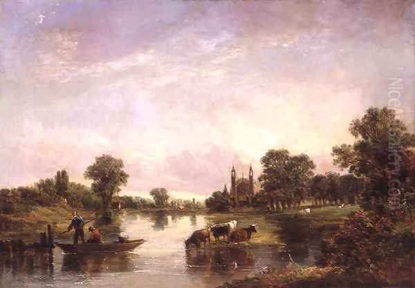 View of Eton College from the Thames, 1850 Oil Painting by Alfred Vickers