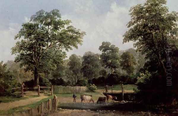 Landscape with cows Oil Painting by Alfred Vickers