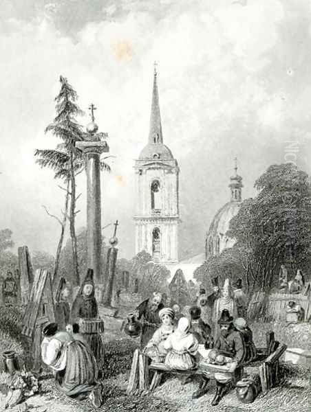 Cemetery of the Smolensko Church, engraved by E.Smith, 1845 by Alfred Vickers