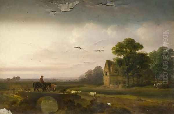 Landscape with Sheep and Horesemen Oil Painting by Alfred Vickers