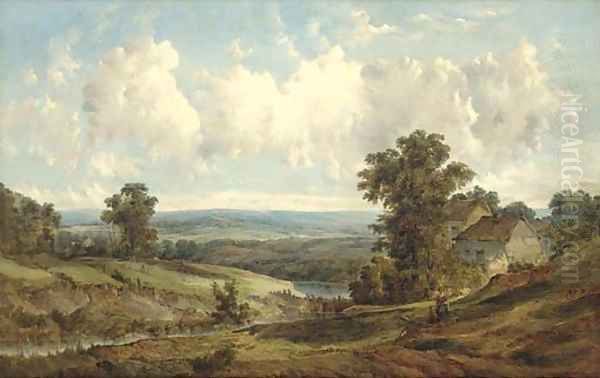 The sunlit rolling hills Oil Painting by Alfred Vickers