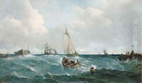 Running into harbour with the tide Oil Painting by Alfred Vickers