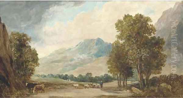 Shepherd and his flock Oil Painting by Alfred Vickers