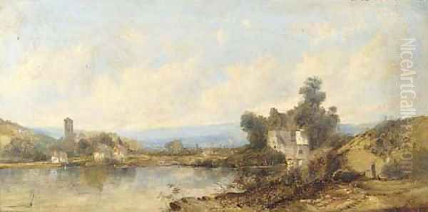 A lakeside town Oil Painting by Alfred Vickers