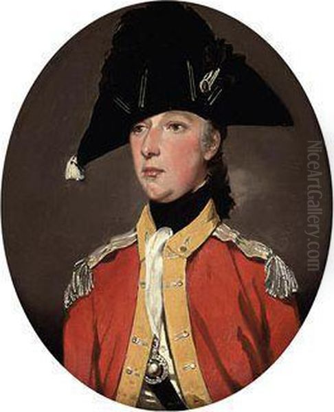 Portrait Of An Officer, Thought 
To Be Lieutenant Hall, Small Half-length, In The Uniform Of The 
Staffordshire Militia Oil Painting by John Downman