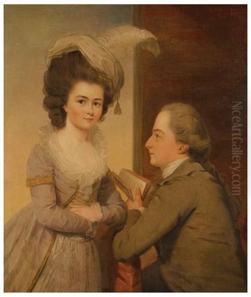 A Gentleman Reading To A Lady. Oil Painting by John Downman