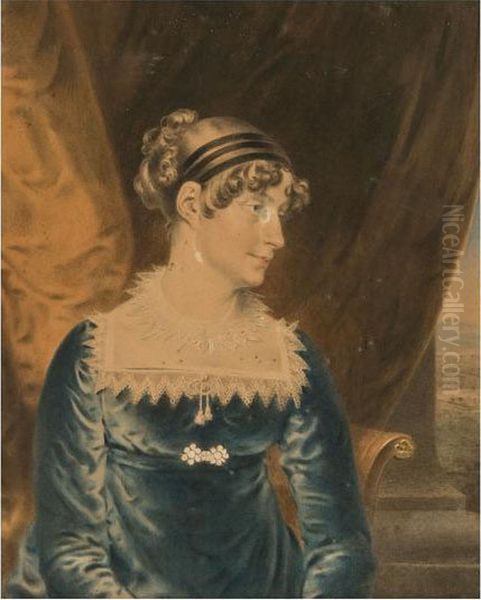 Portrait Of Mrs. Braddyll Wearing A Blue Dress Oil Painting by John Downman