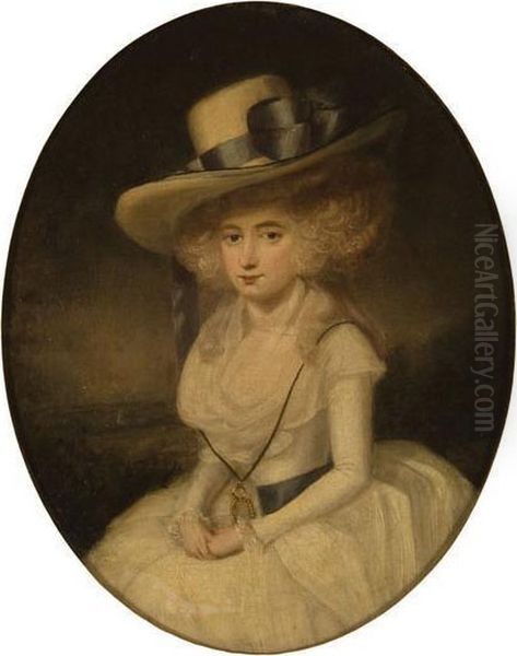 Portrait Of A Lady In A White Dress And Hat. Oil Painting by John Downman