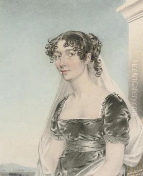 Portrait Of Mrs Edward Surtees, Half-length, Seated, In A Black Dress And White Veil Oil Painting by John Downman