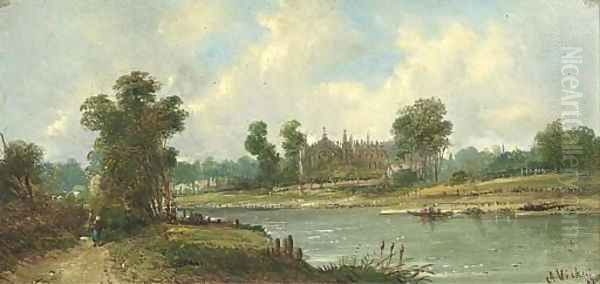 Eton College from the Thames Oil Painting by Alfred Vickers