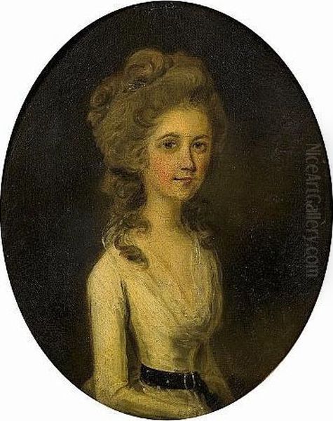 Portrait Of A Blond Lady, 
Half-length, In A White Dress Seated; And Portrait Of A Brunette Lady , 
Half-length, In A White Dress, Seated Oil Painting by John Downman