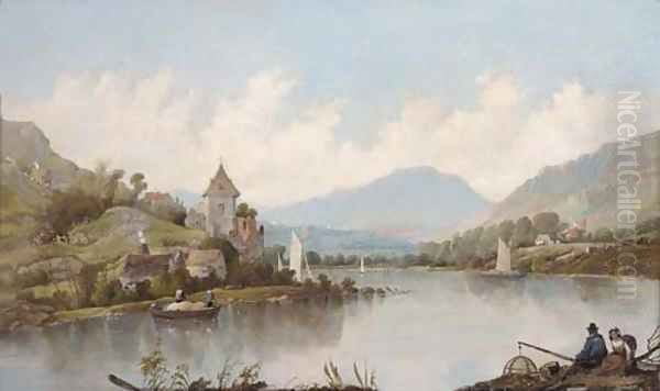 Figures on the bank of the Rhine Oil Painting by Alfred Vickers