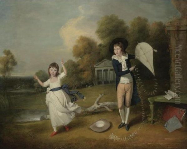 Portrait Of Henry Frederick Bouverie And His Sister Oil Painting by John Downman