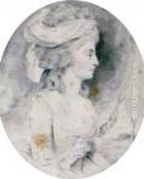 Portrait Of Lady, Half-length, In Profile To The Right, Said To Be Mrs. Margaret Wall Oil Painting by John Downman