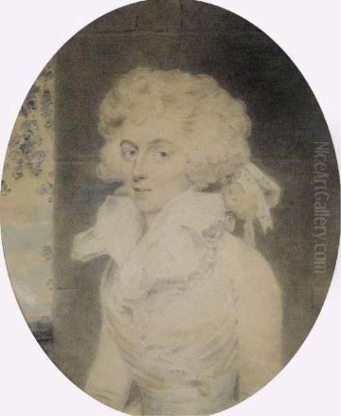 Portrait Of Mrs. William, Half-length, Seated By A Pillar Oil Painting by John Downman