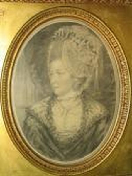 Portrait Of Mrs John Hunter, Bust-length, Wearing White Lace Cap Oil Painting by John Downman