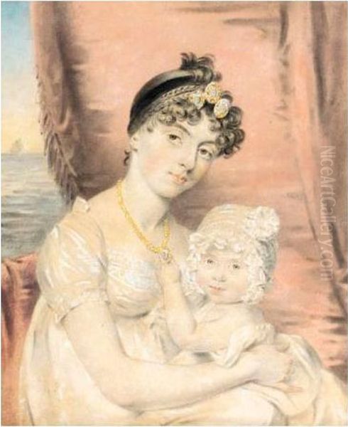 Portrait Of Mrs Sarah Anne King With Her Daughter Oil Painting by John Downman